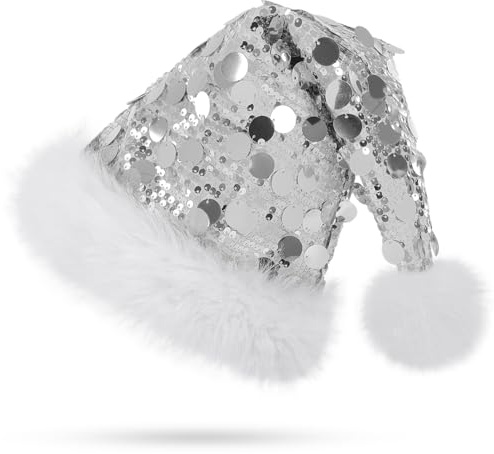KONVINIT Gorro Papá Noel Blanco Gorro Navidad Lentejuelas Gorros de Navidad Adultos Sombreros de Santa Claus,Accesorios de Navidad para Regalos de Festividad