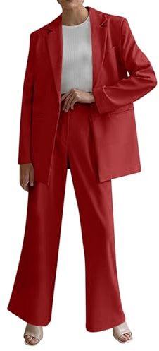 Richymfa - Traje de dos piezas con pantalón para mujer, elegante, con botón, blazer de negocios con solapas, ideal para primavera y verano, rojo, XXL