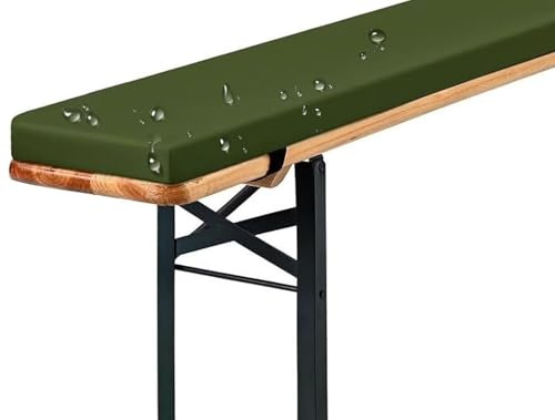 Cuscini impermeabili per panca da esterno per birreria da giardino, lavabili con cerniera e fibbia, 160 x 30 x 3 cm, cuscini verdi per cucina e panche da pranzo