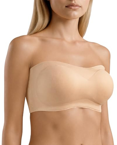 Cbthet Strapless Bras for Women Wirefree Non-Slip Bandeau Bra, Seamless Padded Tube Top Invisible Bralette with Secure Comfortable Fit (X-Small) Beige