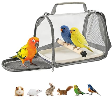 TenaLucy Breathable Bird Cage Budgie Accessories, Bird Transport Box with Wooden Stick and Tray, Foldable Transport Bag, Bird Cage, Small Animal Transport Box for Cockatiels