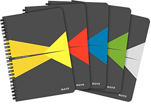 Leitz Bloc de notas LEITZ OFFICE, formato A5, encuadernación en espiral, tapa de polipropileno, 90 hojas, cuadrados, varios colores, 44980099