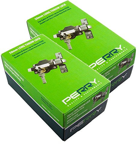 Twin Pack Perry 1127A050BK 50mm No 1127 Double Locking Long Throw Lock with Elongated Keep and Stainless Steel Bar