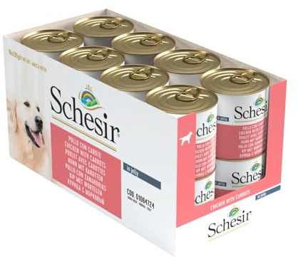 Schesir Dog Huhn mit Karotte, Hundefutter nass, 16 Dosen x 285 g
