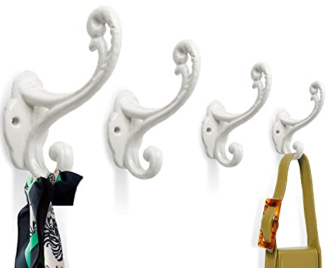 Ganchos de pared decorativos rústicos, juego de 4 ganchos de pared para abrigos, bolsos, toallas y más, ganchos vintage para decoración de granja, ganchos resistentes de hierro fundido en pintura