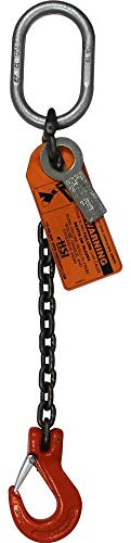 1/2 x 4' Single Leg Chain Sling | 15,000 Lbs WLL | Oblong Link-to-Sling Hook Ends | Grade 100 Alloy | 1 Master Link | for Tough Conditions | Hanes Supply (HSI)