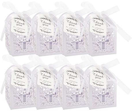 F Season 50 Stück Gastgeschenk Taufe Hochzeit Taufe Gastgeschenk Geschenkbox Kartonage Schachtel mit 50 Stück THANK YOU-Geschenkanhänger mit Bändern