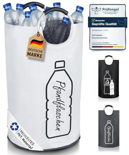 COTTARA® Récipient de collecte de bouteilles vides en matériau imperméable pour la cuisine - Récipient idéal pour le stockage des bouteilles - Blanc 70 l