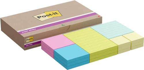 Post-it Super Sticky Notes, Pack of 18 Pads, Value Pack - Holds Strong to Many Surfaces - Blue, Pink, Green, Yellow - for Walls, Monitors and Fridge, Recycable