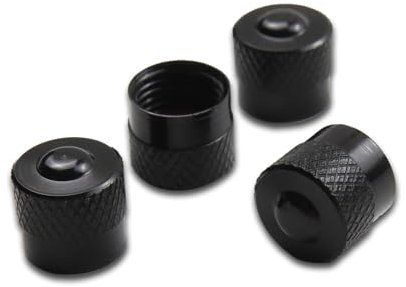 Pitlane Performance® Cappucci valvola in alluminio set da 4 – Tappi per valvole Schrader – Per auto, SUV, moto e bici (Nero, Racing)