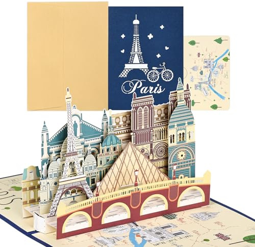 joyoldelf Tarjeta Felicitacion Viajar Pop Up - Postal CumpleañOs 3D, Tarjeta Despedida, Regalos Para Viajeros, Atracciones Famosas Para Visitar, Ideal Para Amigos, Salidas, Jubilacion (París)