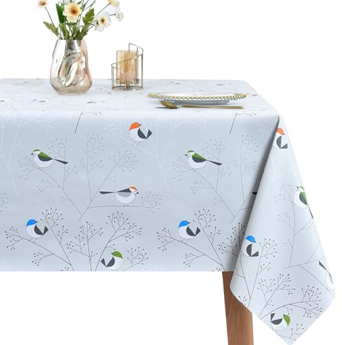 WenYa Table Cloth Wipe Clean, Wipeable PVC Tablecloth Square 54x54in | Square Oilcloth Wipe Clean Tablecloth, Outdoor Waterproof PVC Table Cloth, Plastic Table Cover, Bird 137x137cm