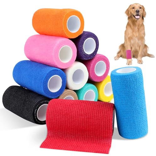 JOLIGAEA 12 Rollen Selbstklebender Verband 10cm x 4,5m Haftbandage Selbsthaftende Bandage für Hund Handgelenk Knöchel Elastische Binde Selbsthaftende Verband Cohesive Bandage Für Erste Hilfe