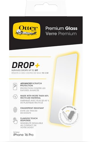 OtterBox Premium Glass Screen Protector for iPhone 16 Pro, Tempered Glass, advanced Scratch Protection, Survives Drops up to 3ft
