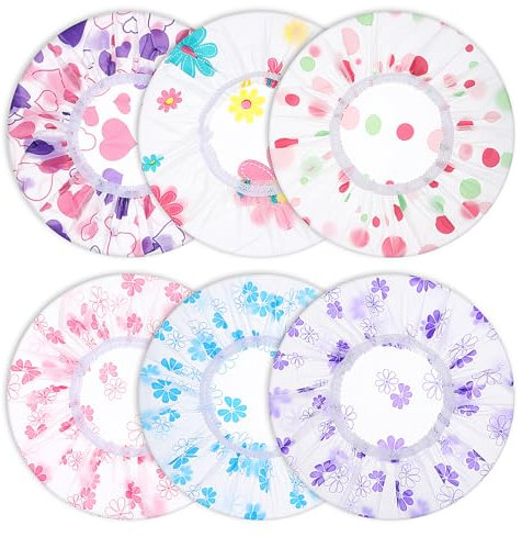 HJZHII 6 Stück Duschhaube Damen, Wasserdichte Shower Cap Durchmesser 28,5 cm Badehauben Mit Verstellbarem Gummiband Haarhaube Duschhüte Gesichtshauben Für Frauen Make-Up Gesichtswaschen