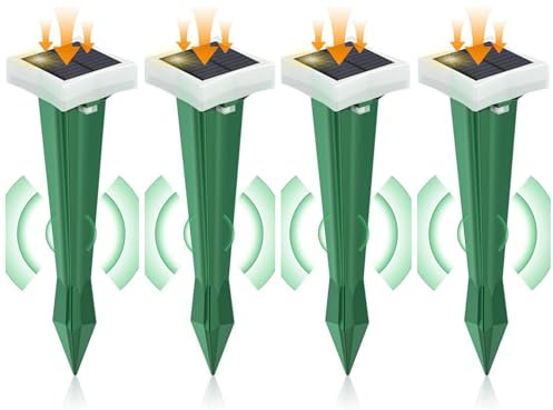 Repulsif Taupe, Anti Taupe Solaire avec LED, Calme Piege a Taupe avec 3 Vibration Modes, Repulsif Serpent Exterieur Puissant pour Repousser les Taupes,Campagnols,Gaufres,Serpents et Marmottes,Lot de 4