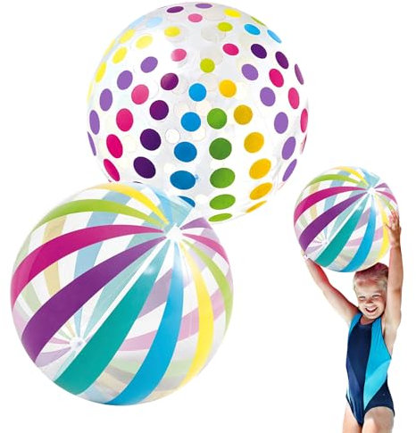 LUMOOM Lot de 2 ballons de plage gonflables de 40 cm avec valve de sécurité - Multicolore - Rayées - Pour enfants - Pour piscine, fête, piscine