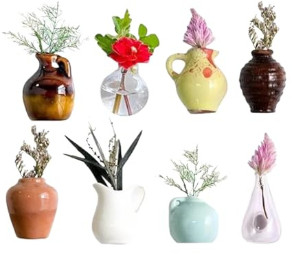 Jarrón magnético para freidge, 8 Piezas Mini Resin Refrigerator Jarrones, Lindo imán para Plantas pequeñas, Cocina Locker Decoraciones, Funny Fridge Accessories