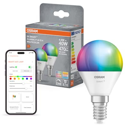 OSRAM SMART+ Ampoule goutte RGB (lot de 2, E14, 9W) – 16M couleurs – lumière réglable – Matter via Wi-Fi – Alexa, Google, Apple