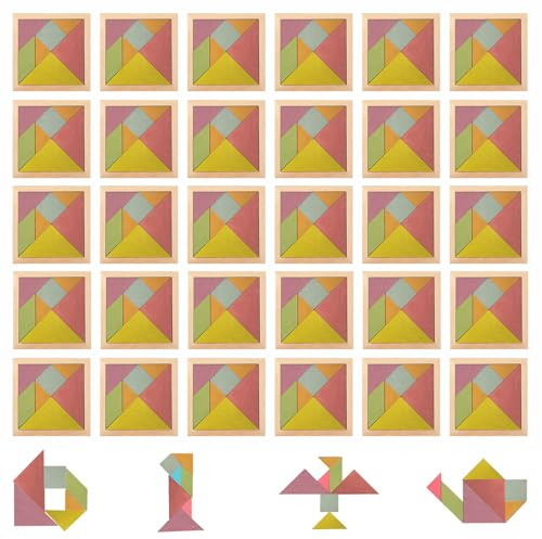 Tangram Bambini Set 30 Pezzi in Legno Montessori Puzzle Educativo 10x10 cm Confezionati Singolarmente Gadget Compleanno Regalo Fine Festa Bambini 3 Anni+