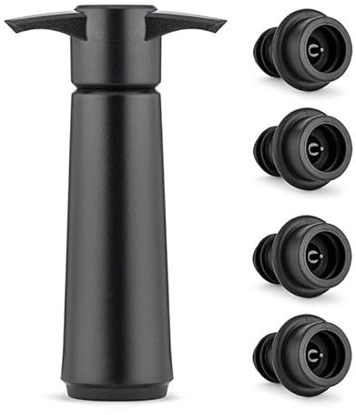 GAESHOW Wein Vakuumpumpe mit 4 Stopfen, Weinverschluss Vakuum, Wiederverwendbar Weinflaschenverschluss, Schwarz Weinpumpe Vakuum für Aufbewahrung von Wein Verwendet Weinzubehör (4)