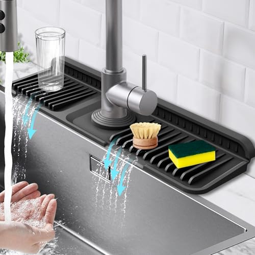 17.7-Inch Kitchen Sink Splash Guard Mat | 7° Slope for Fast Self-Draining | Snap-Lock Design | Universal & Cuttable Silicone