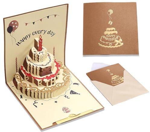 GXGM Tarjeta de Cumpleaños Pop-Up Regalo con Sobre, Tarjeta de Felicitación 3D, Regalos de Cumpleaños para Mujer, Mejor Amiga, Niños, Hermanas, Familia（Marrón）
