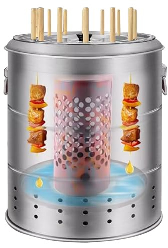 Barbecue portatile a carbonella, barile in acciaio inox, stufa a sospensione a 360°, senza fumo, per feste all'aperto