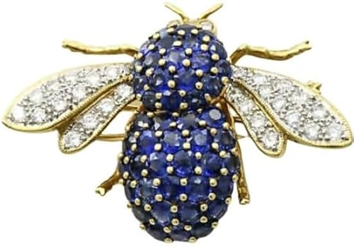 J.C 2.00 Ct Round Cut Created Blue Sapphire & Simulated Diamond Brooch Pin 14k Yellow Gold Plated 925 Silver