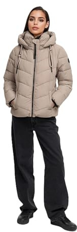MARIKOO Damen Winterjacke (XS-XXL) - gesteppt, abnehmbare Kapuze, 6 Taschen - N091 - TaupGray Größe M - Gr.M