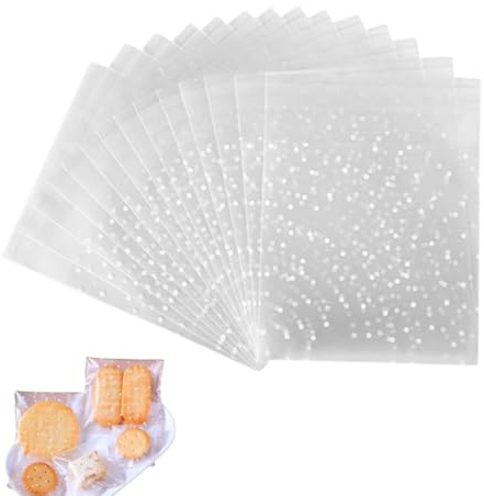 Cookie Bags, Cellophane Bags, Sweet Bags, Self Adhesive Small Plastic Packaging Bags with White Dot, Clear Frosted Plastic Package for Sweet Cookie Chocolates Biscuit Candy,10x10cm,100Pcs