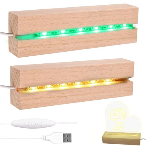 Base d'affichage LED Seasboes, Base d'affichage pour lumières LED, Socle d'éclairage LED de bureau, Base d'affichage avec interrupteur USB en bois éclairé, Support d'affichage rectangulaire pour