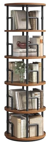 MAHANCRIS Estantería Giratoria de 5 Niveles, Display girevole a 360°, Librería de Pie con Barras de Seguridad, para Sala, Dormitorio o Despacho, Marrón Vintage y Negro ABKHR4501