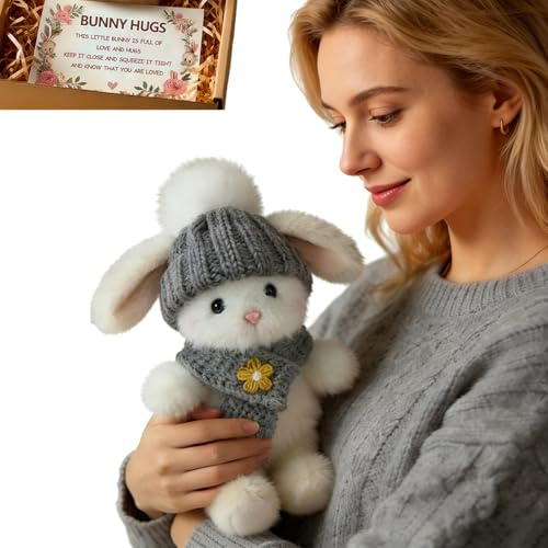 Viiikup Easter Gifts, Mini Bunny Hug, Handmade Emotional Support Rabbit with Inspirational Card, Soft Floppy Easter Bunny in Gift Box, Inspirational Easter Gifts for Women and Men