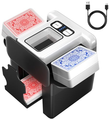Automatic Card Shuffler 1-4 Deck - Rechargeable 2500mAh Electric Card Shuffling Machine for Seniors & Family Game Night - Portable & Fast Shuffler for UNO, Blackjack, Poker, Phase 10 & Skip-Bo Games