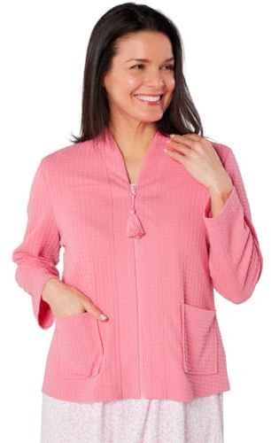 Suzy & Me Women's Waffle Lightweight Long Sleeve Zip Bedjacket with Pockets