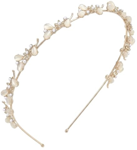 Guldfärgat Pannband för Bröllop, Diadem med Blommor, Pärlor och Rhinestones, Håraccessoarer för Brud och Tärna (Stil 1)