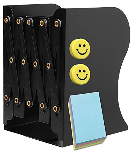 Qualsen Buchstütze, Verstellbar Buchstützen Kinder Metall Bücherhalter, rutschfeste Bücherstützen Bücherständer Bookends für Schreibtisch, Bücherregal, Büro, (Schwarz)