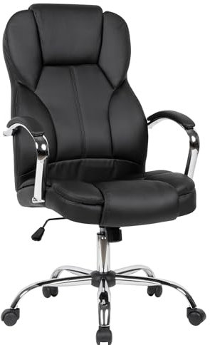 Amstyle Chefsessel Bezug Kunstleder Schwarz Schreibtischstuhl bis 120 kg, Design Drehstuhl Höhenverstellbar, Bürosessel mit Armlehnen & hoher Rückenlehne