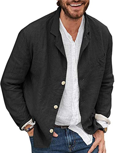 oneforus Traje Casual Delgado de Primavera y otoño para Hombres Chaqueta de Traje de Lino Suelto S-3XL