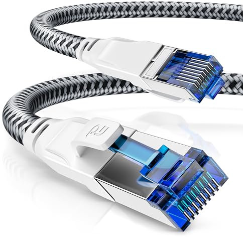 CSL - 1m Netzwerkkabel CAT 8 - LAN Kabel Patchkabel - Baumwollmantel - CAT8.1 High Speed Gigabit Ethernet Cable - 40 Gbits - S/FTP PIMF - RJ45 Stecker - Cat6 Cat7 Cat8 komp - 1 Meter - weiß