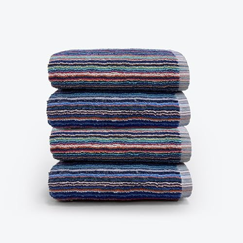 Odyssey Stylish & Attractive 100% Cotton Colourful Remnant Stripe Absorbent and Quick Dry Four Hand Towels or for Use in Garage, Garden, Car Cleaning Set 50 x 85cm (4 x Hand Towels)