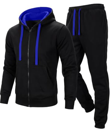 Love My Fashions® Men’s Tracksuit Full Sleeve Contrast Fleece Top & Bottom Cord Set Zipper Hood Jogging Suit Set Plus Sizes
