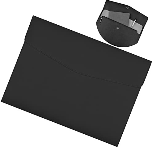 Pochette pour Documents Dossier D'enveloppes A4 en cuir PU Imperméable Porte-documents Organisateur De Papeterie Multifonctionnel Dossier de Conférence pour Réunion,Bureau,école ou Maison (NOIR)