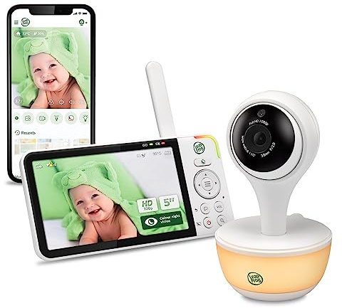 LeapFrog LF815HD Smart Video Baby Monitor with 5 Inch HD Colour Display, WiFi, Temperature/Humidity Sensor, Wide Angle Lens, Coloured Night Light, 8X Zoom, App Function, Wall Mounting, White