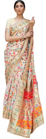 SGF11 Women's Kanjivaram Soft Silk Saree With Blouse Piece (White) 6.3metres (White)