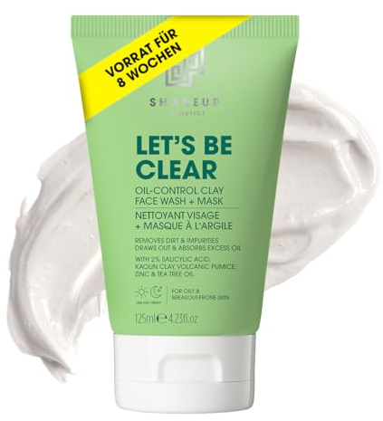Shakeup Cosmetics Mens Face Wash & Mask for Oily Skin, 2-in-1 Formula for Oil Control & Breakout Prevention. Vegan with Volcanic Pumice, Tea Tree, and 2% Salicylic Acid, 125ml. Aka. LET'S BE CLEAR