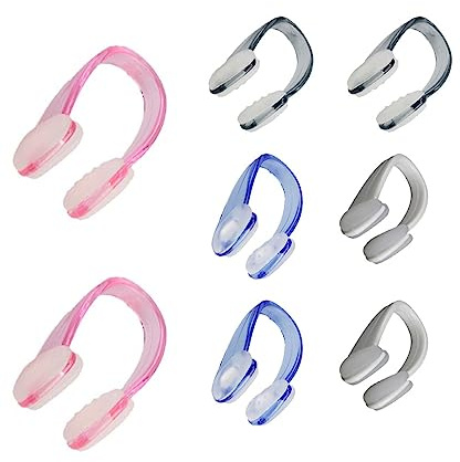 NIANZHIRONG 8 Pcs Swimming Nose Clip, Waterproof Silica Gel Swimming Nose Pegs, Comfortable Swim Training Protector Plug for Kids Adults Beginners (4 Colors)