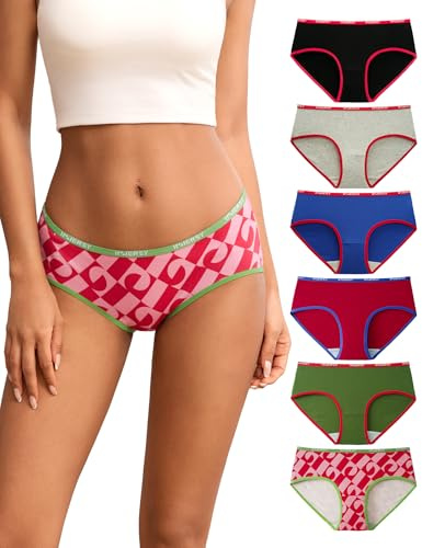 INNERSY Underbyxor för kvinnor, bomull, flerpack, hipster, bekväma underkläder, 6-pack