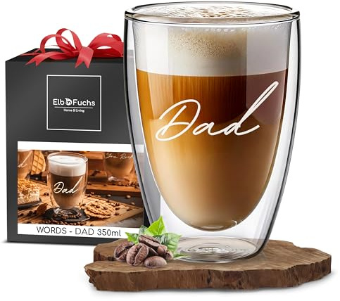 ElbFuchs® Double-Walled Latte Macchiato Glass | DAD | 350 ml | Crystal Clear Thermal Glass Double Walled | Ideal as Cappuccino Glasses | Coffee Glasses | Tea Glasses (DAD)